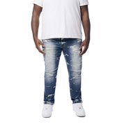 Smoke Rise Big and Tall Big and Tall - Rip & Repaired Lightning Washed Denim Jeans - Westport Blue