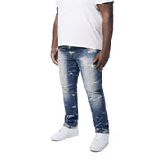 Smoke Rise Big and Tall Big and Tall - Rip & Repaired Lightning Washed Denim Jeans - Westport Blue
