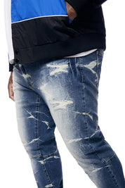Big and Tall - Rip & Repaired Lightning Washed Denim Jeans - Westport Blue