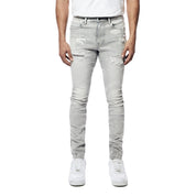 Smoke Rise Super Skinny Rip & Repaired Lightning Washed Denim Jeans - Cloud Grey