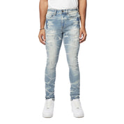 Smoke Rise Super Skinny Rip & Repaired Lightning Washed Denim Jeans - Clyde Blue