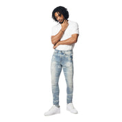 Smoke Rise Gun Shot Effect & Lightning Washed Super Skinny Denim Jeans - Clyde Blue