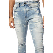 Smoke Rise Super Skinny Rip & Repaired Lightning Washed Denim Jeans - Clyde Blue
