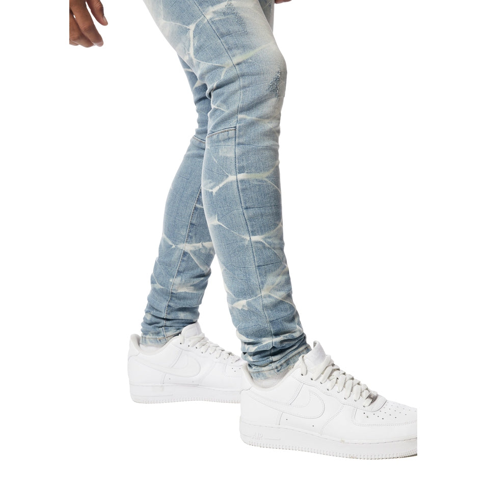 Smoke Rise Gun Shot Effect & Lightning Washed Super Skinny Denim Jeans - Clyde Blue