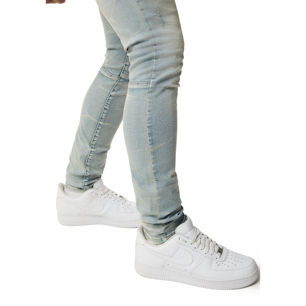 Smoke Rise Super Skinny Rip & Repaired Lightning Washed Denim Jeans - Canal Blue