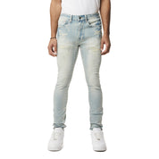 Smoke Rise Super Skinny Rip & Repaired Lightning Washed Denim Jeans - Canal Blue