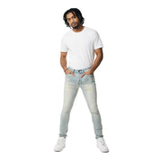 Smoke Rise Super Skinny Rip & Repaired Lightning Washed Denim Jeans - Canal Blue