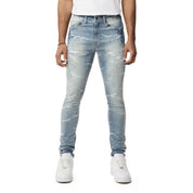 Smoke Rise Rip & Repaired Lightning Washed Super Skinny Jeans - Elm Blue