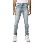 Smoke Rise Super Skinny Rip & Repaired Lightning Washed Super Skinny Jeans - Elm Blue