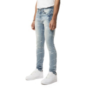 Smoke Rise Rip & Repaired Lightning Washed Super Skinny Jeans - Elm Blue