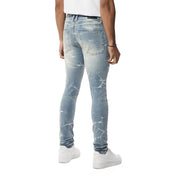 Smoke Rise Rip & Repaired Lightning Washed Super Skinny Jeans - Elm Blue