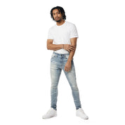 Smoke Rise Super Skinny Rip & Repaired Lightning Washed Super Skinny Jeans - Elm Blue