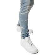 Smoke Rise Rip & Repaired Lightning Washed Super Skinny Jeans - Elm Blue