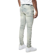 Smoke Rise Super Skinny Rip & Repaired Lightning Washed Denim Jeans - Industrial Blue