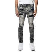 Smoke Rise Super Skinny Rip & Repaired Lightning Washed Denim Jeans - Lightning Black