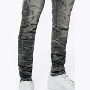 Smoke Rise Super Skinny Rip & Repaired Lightning Washed Denim Jeans - Lightning Black