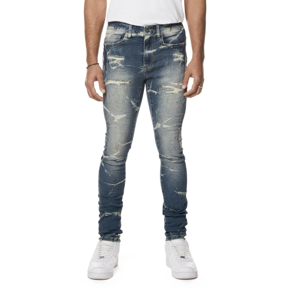 Smoke Rise Super Skinny Rip & Repaired Lightning Washed Denim Jeans - Westport Blue