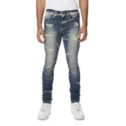 Smoke Rise Super Skinny Rip & Repaired Lightning Washed Denim Jeans - Westport Blue
