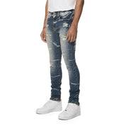 Smoke Rise Super Skinny Rip & Repaired Lightning Washed Denim Jeans - Westport Blue