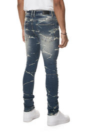 Gun Shot Effect & Lightning Washed Super Skinny Denim Jeans - Westport Blue