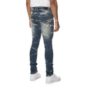 Smoke Rise Super Skinny Rip & Repaired Lightning Washed Denim Jeans - Westport Blue