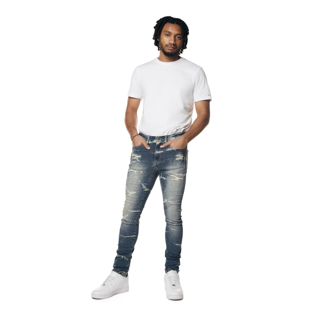 Smoke Rise Super Skinny Rip & Repaired Lightning Washed Denim Jeans - Westport Blue