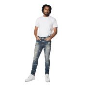 Smoke Rise Super Skinny Rip & Repaired Lightning Washed Denim Jeans - Westport Blue