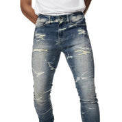 Smoke Rise Super Skinny Rip & Repaired Lightning Washed Denim Jeans - Westport Blue