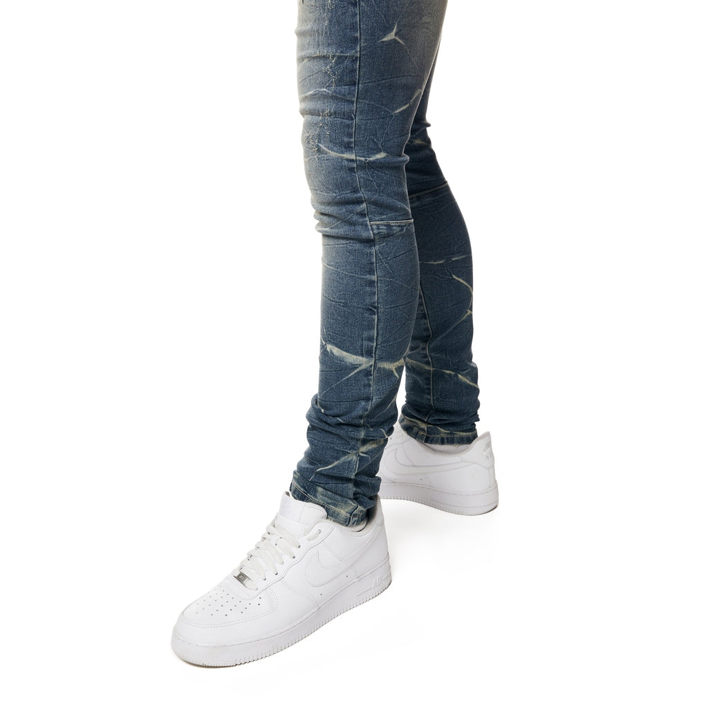 Smoke Rise Super Skinny Rip & Repaired Lightning Washed Denim Jeans - Westport Blue