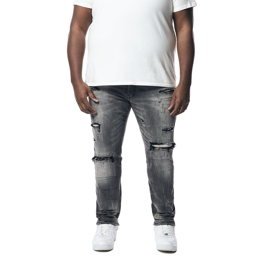 Smoke Rise Big and Tall Big and Tall - Distressed Rip & Repair Jean - Pluto Grey