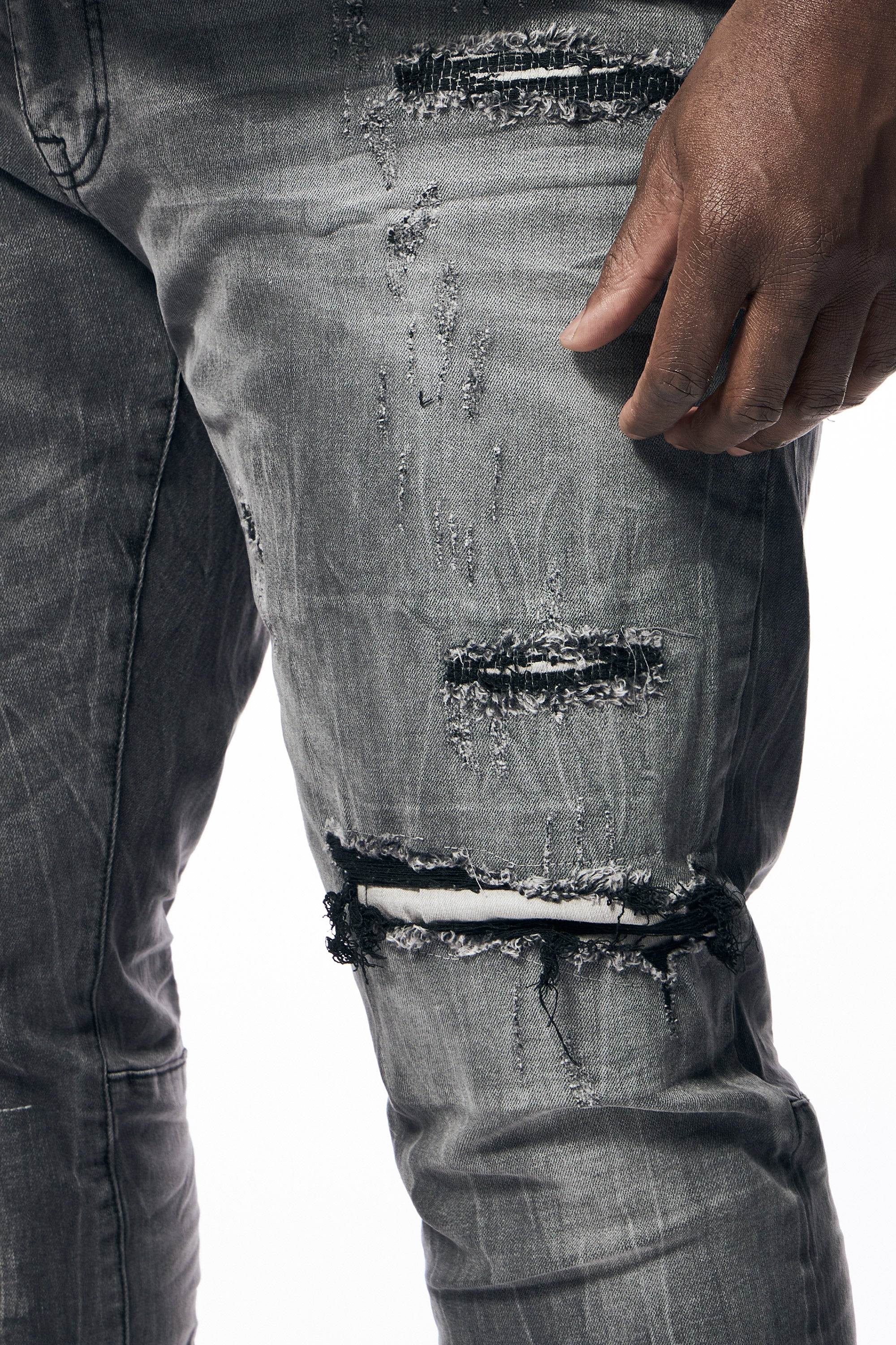 Big and Tall - Distressed Rip & Repair Jean - Pluto Grey