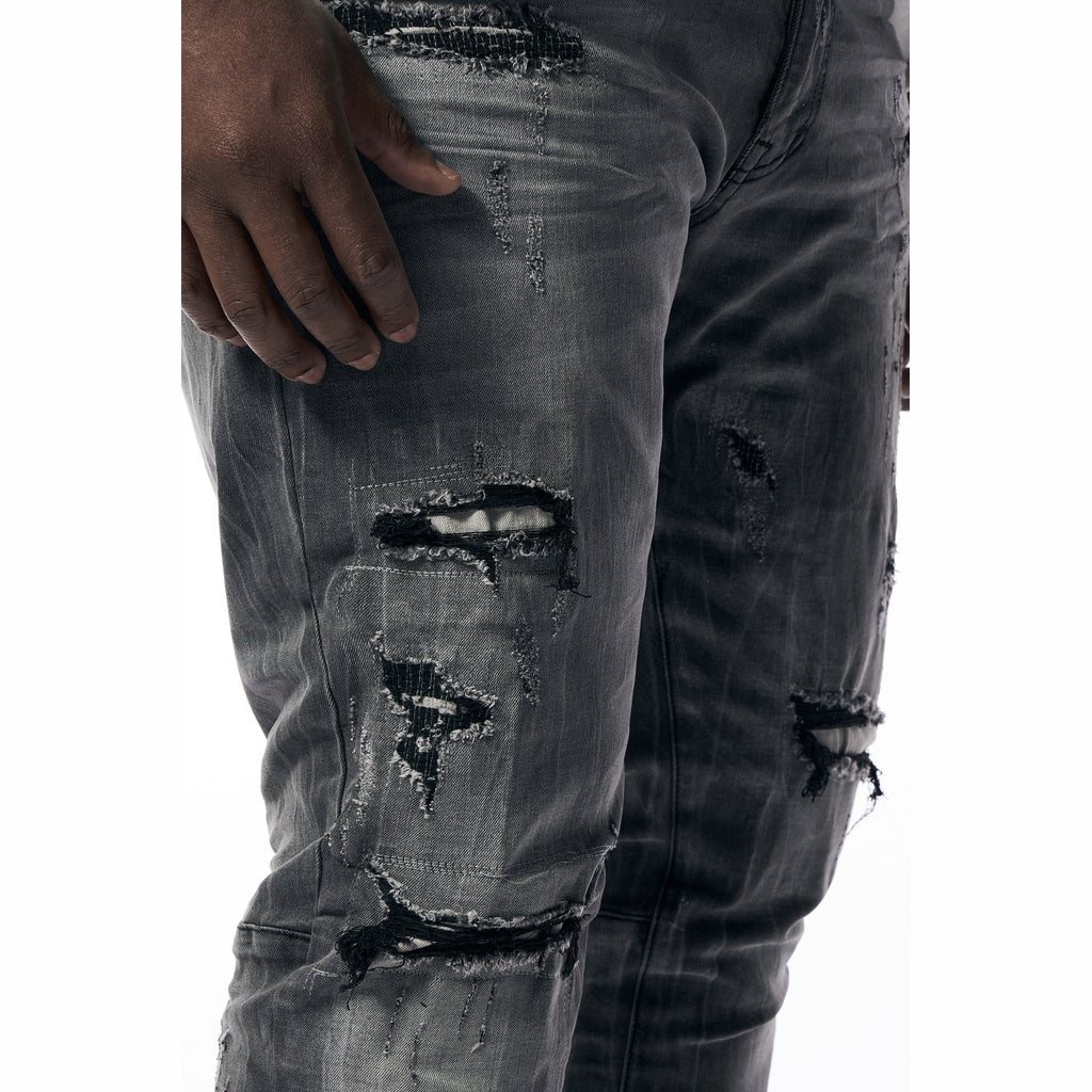 Smoke Rise Big and Tall Big and Tall - Distressed Rip & Repair Jean - Pluto Grey