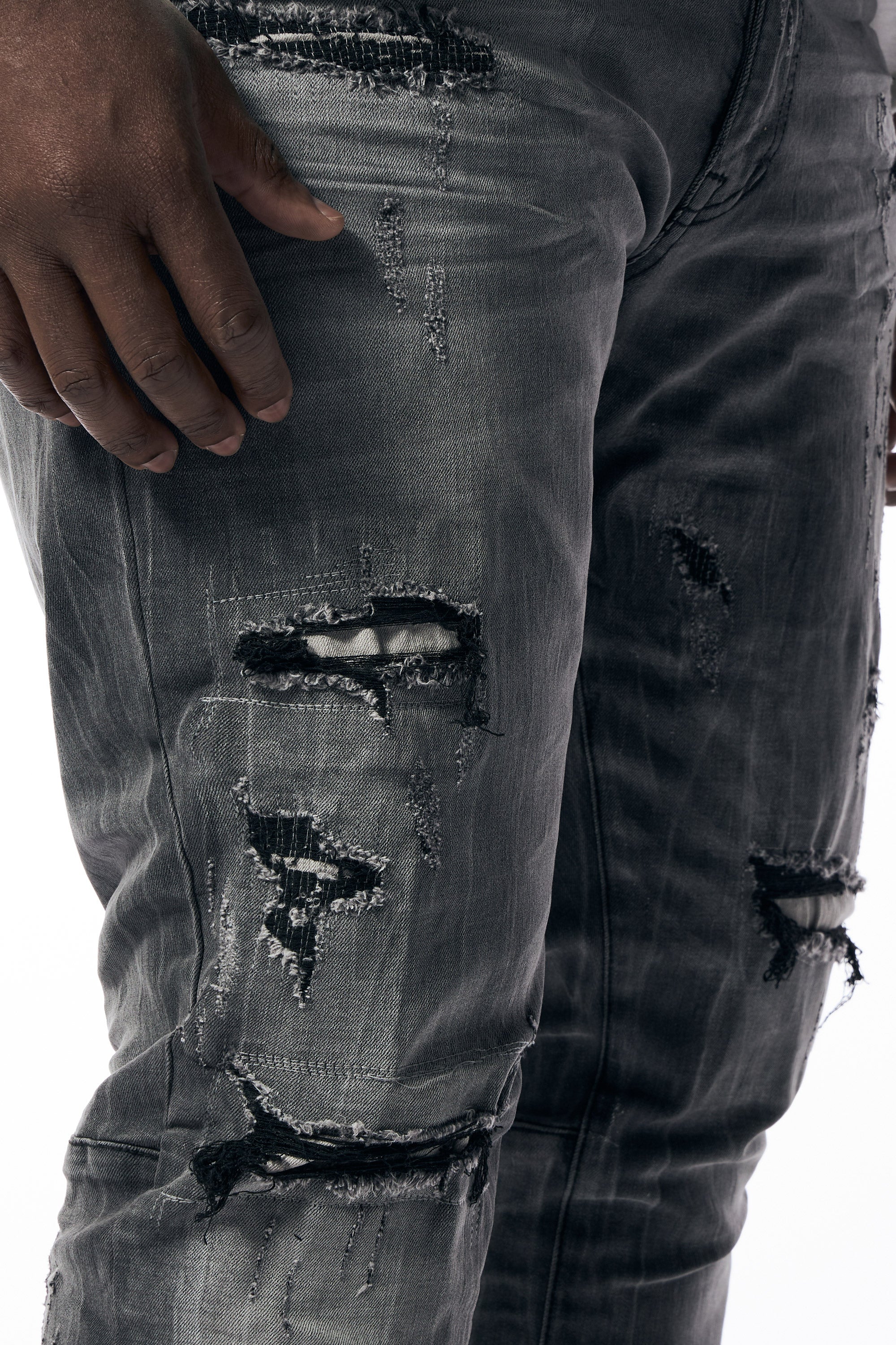 Big and Tall - Distressed Rip & Repair Jean - Pluto Grey