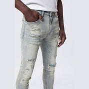 Smoke Rise Super Skinny Distressed Rip & Repair Jean - Industrial Blue