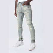 Smoke Rise Super Skinny Distressed Rip & Repair Jean - Industrial Blue