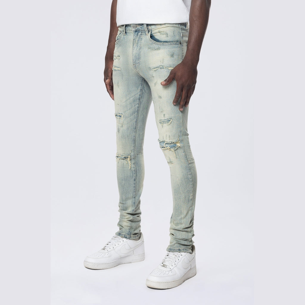 Smoke Rise Super Skinny Distressed Rip & Repair Jean - Industrial Blue