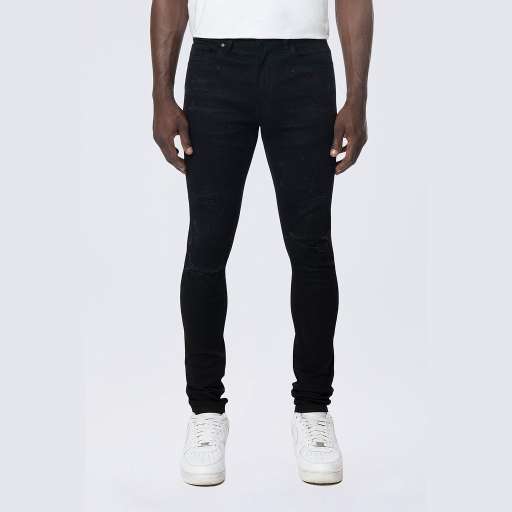 Smoke Rise Super Skinny Distressed Rip & Repair Jean - Jet Black