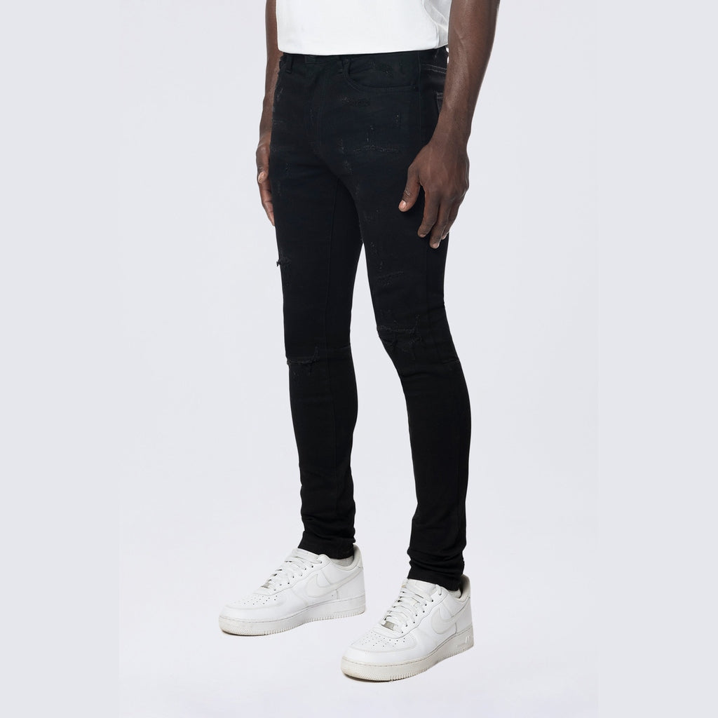 Smoke Rise Super Skinny Distressed Rip & Repair Jean - Jet Black