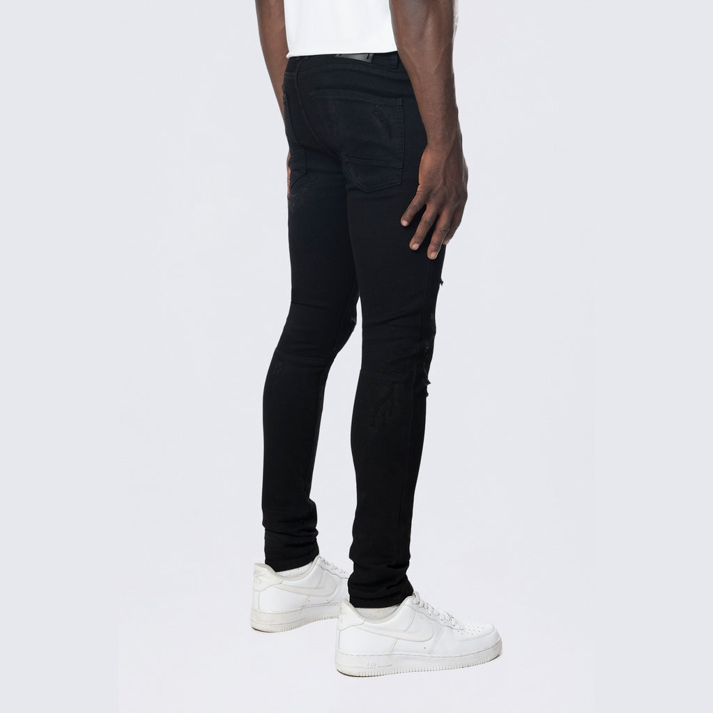 Smoke Rise Super Skinny Distressed Rip & Repair Jean - Jet Black