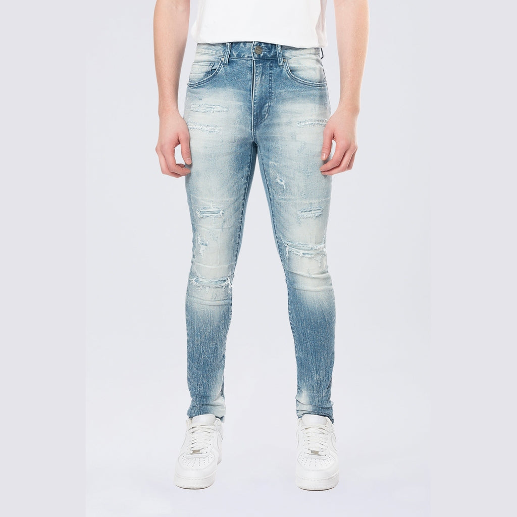 Smoke Rise Super Skinny Distressed Rip & Repair Jean - Lowell Blue