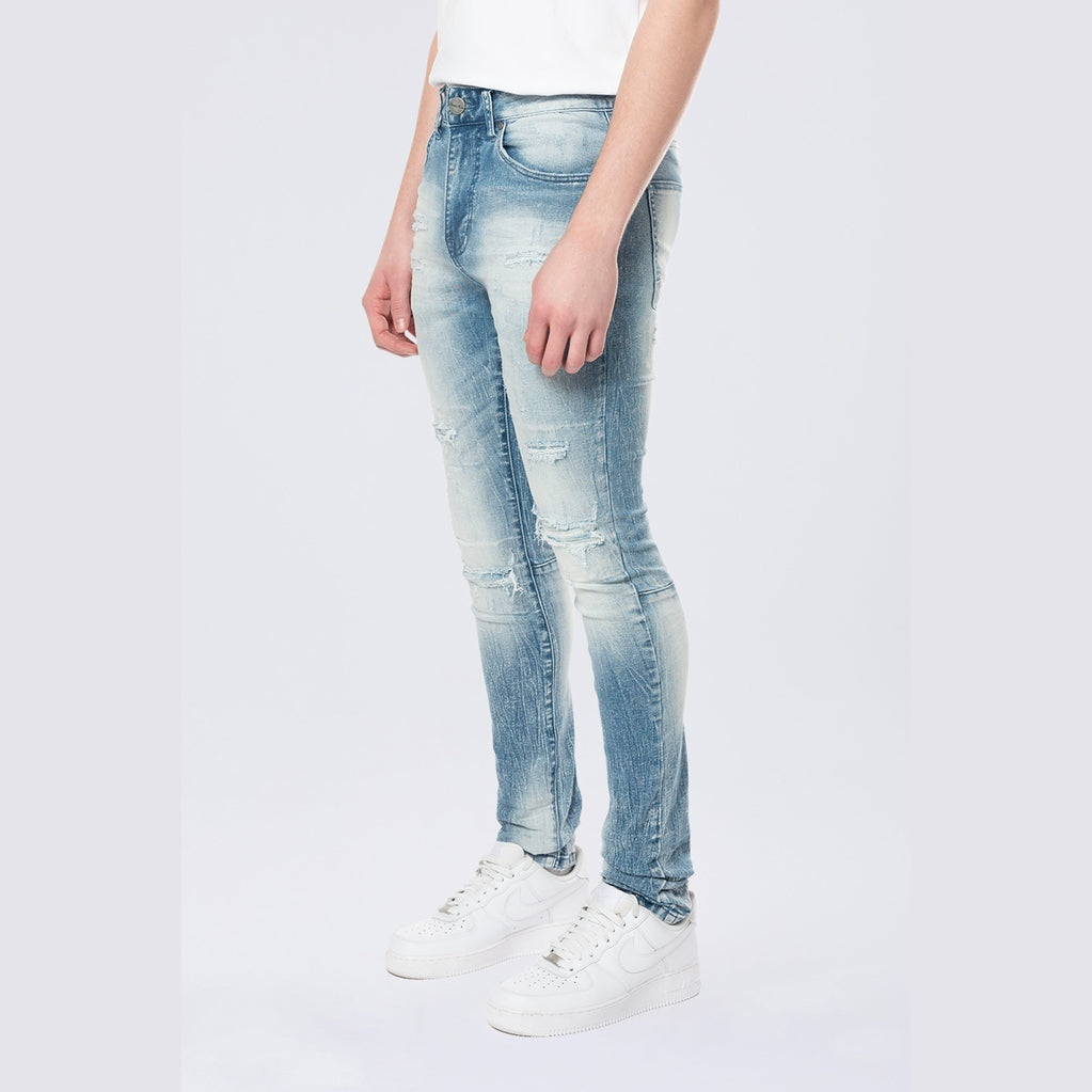 Smoke Rise Super Skinny Distressed Rip & Repair Jean - Lowell Blue