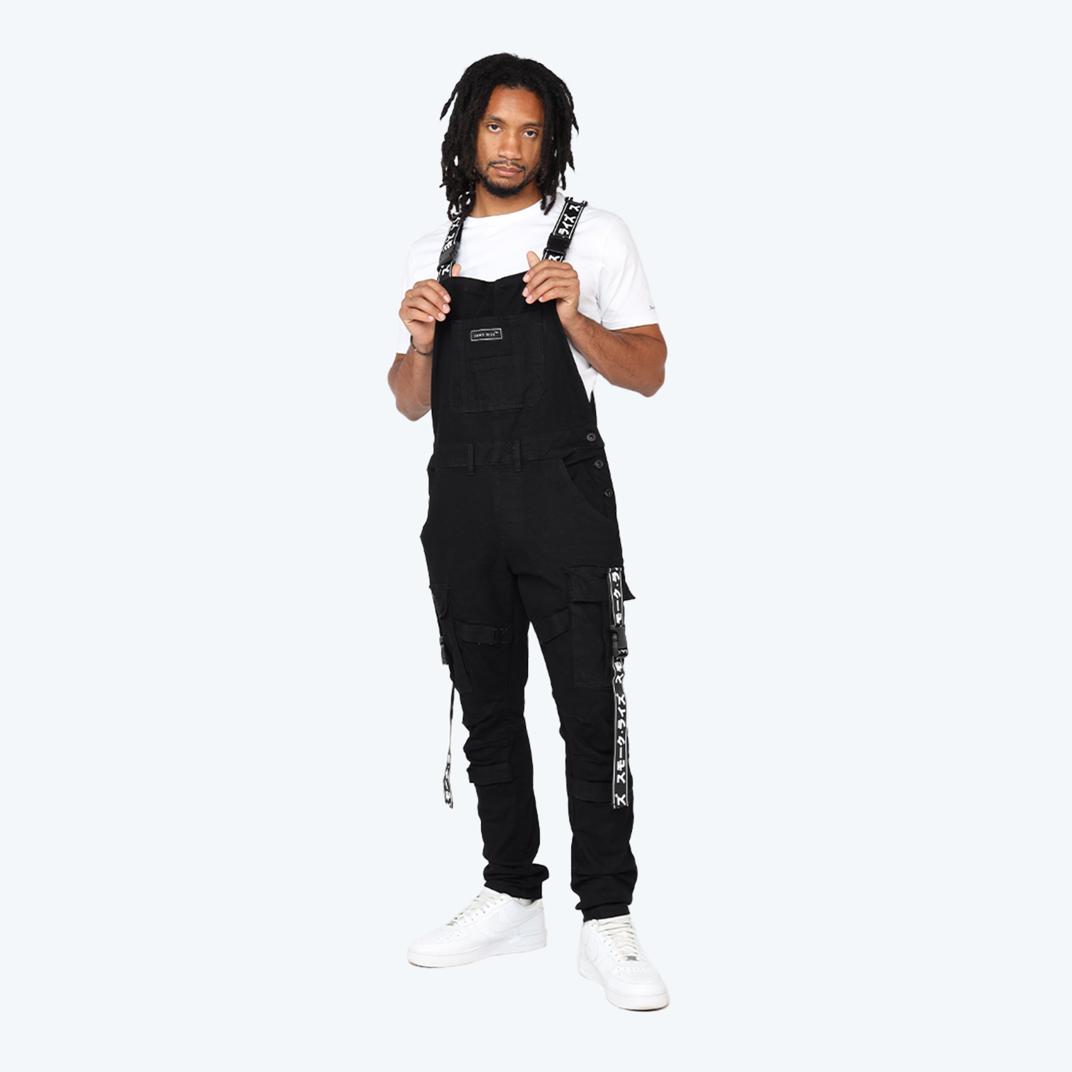 Multi Cargo Fashion Twill Overalls - Black