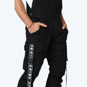 Multi Cargo Fashion Twill Overalls - Black