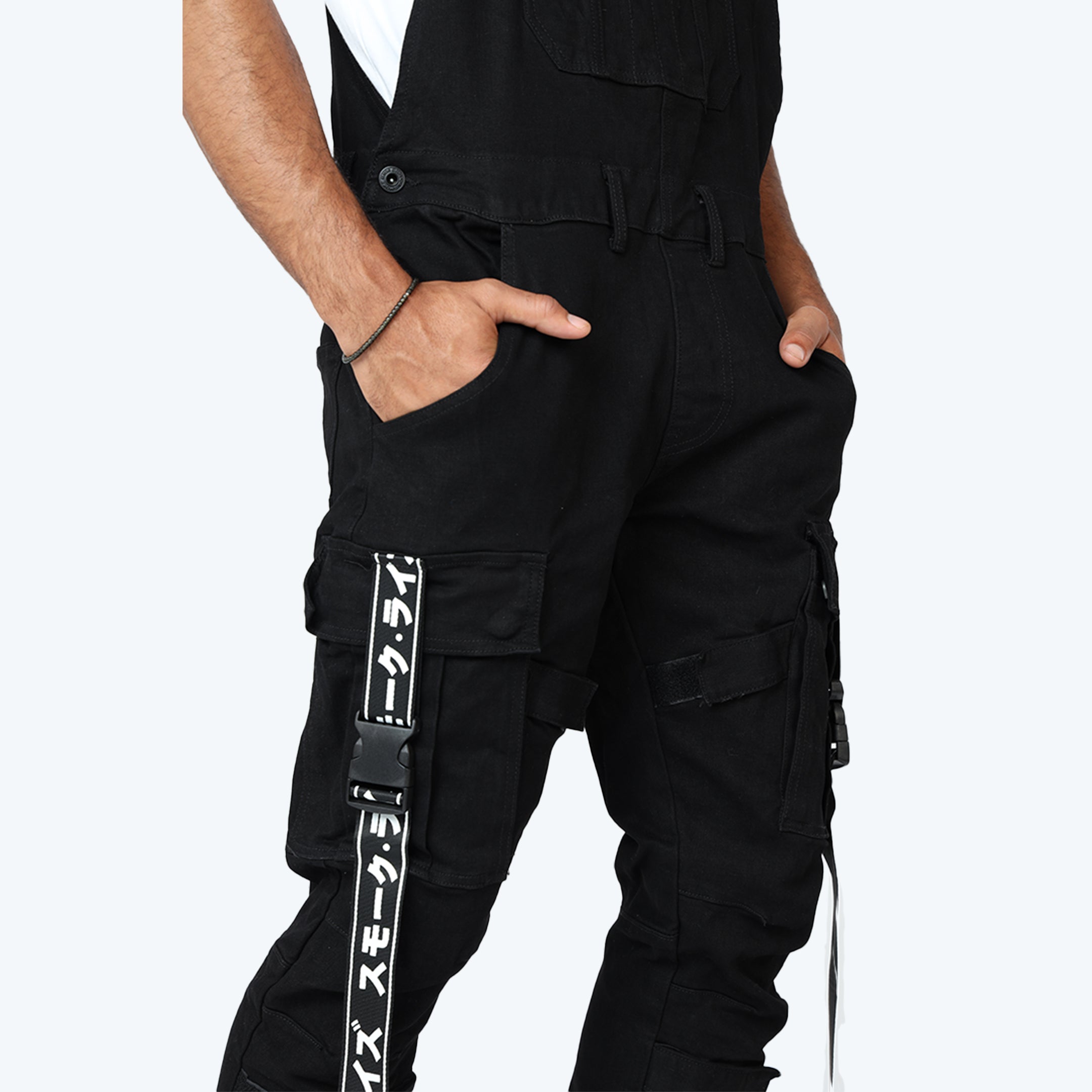 Multi Cargo Fashion Twill Overalls - Black