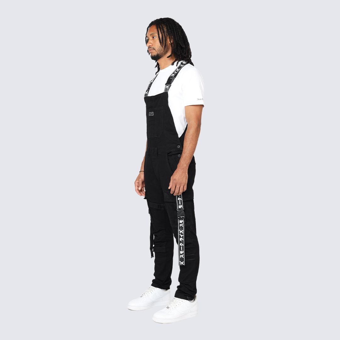 Multi Cargo Fashion Twill Overalls - Black