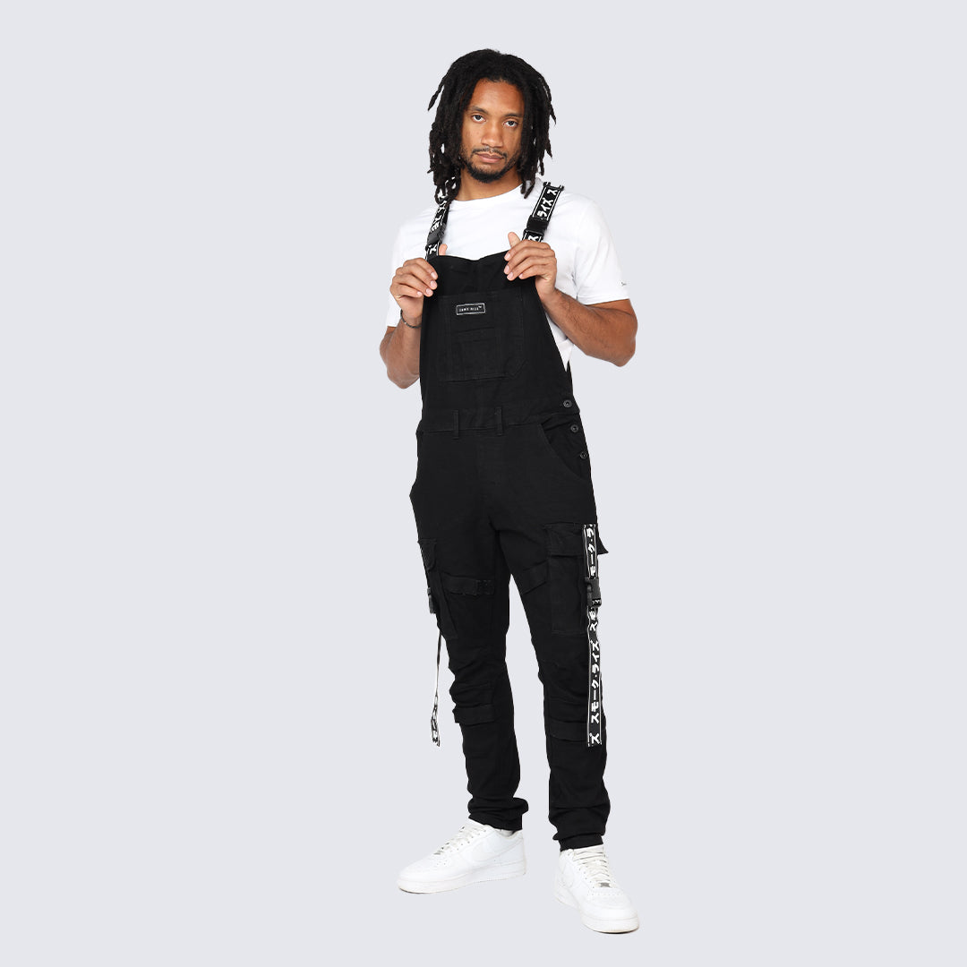 Multi Cargo Fashion Twill Overalls - Black