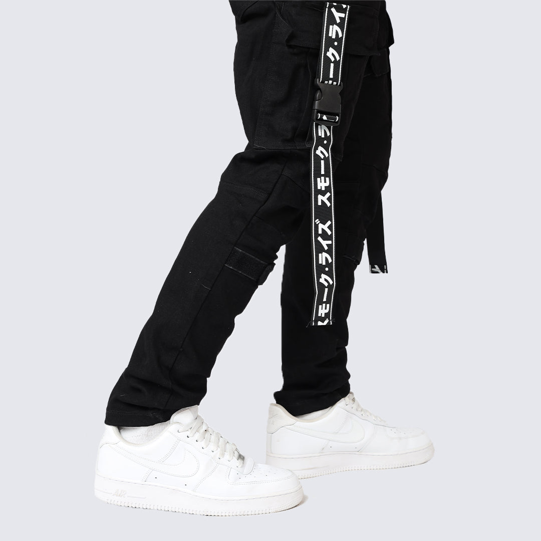 Multi Cargo Fashion Twill Overalls - Black