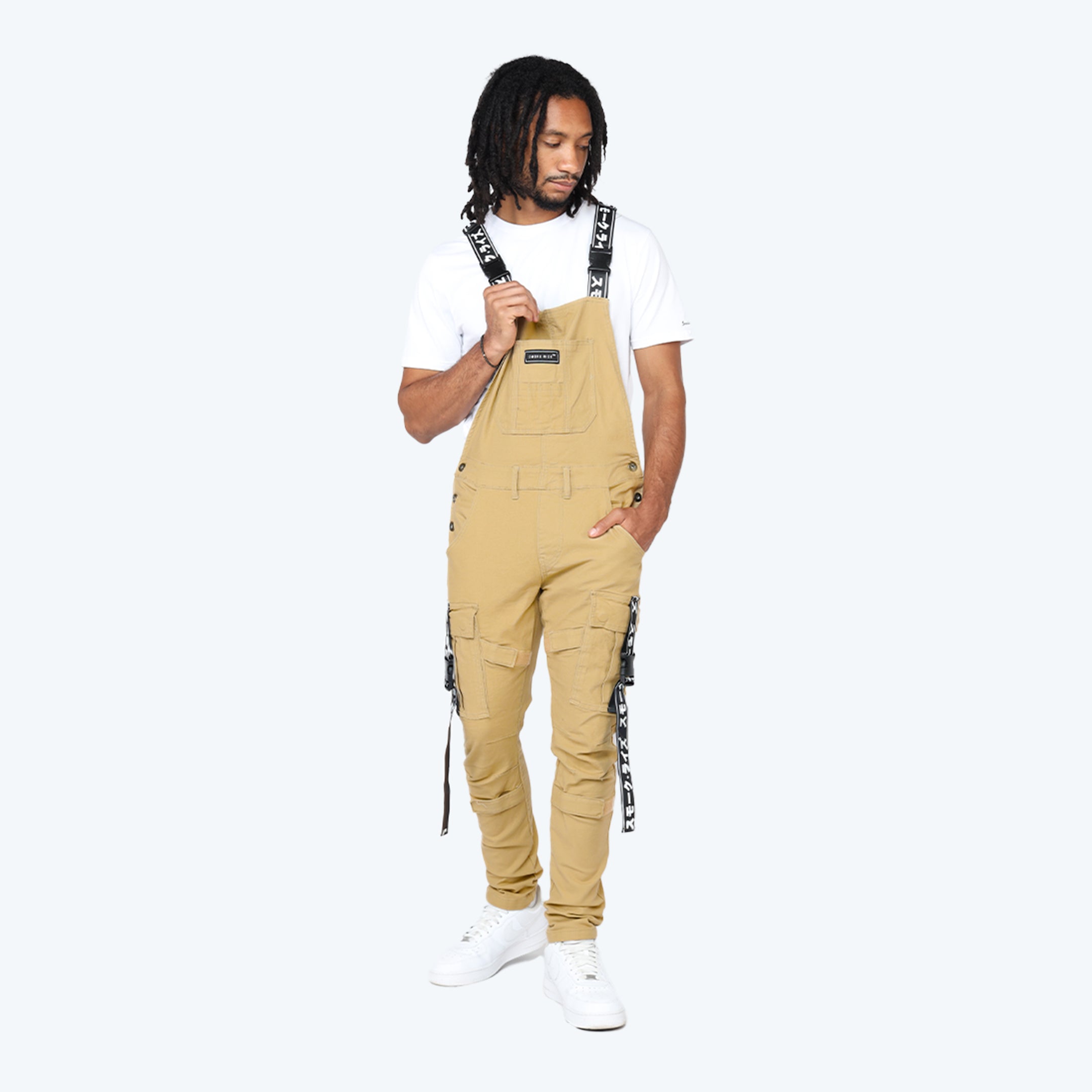 Multi Cargo Fashion Twill Overalls - Khaki