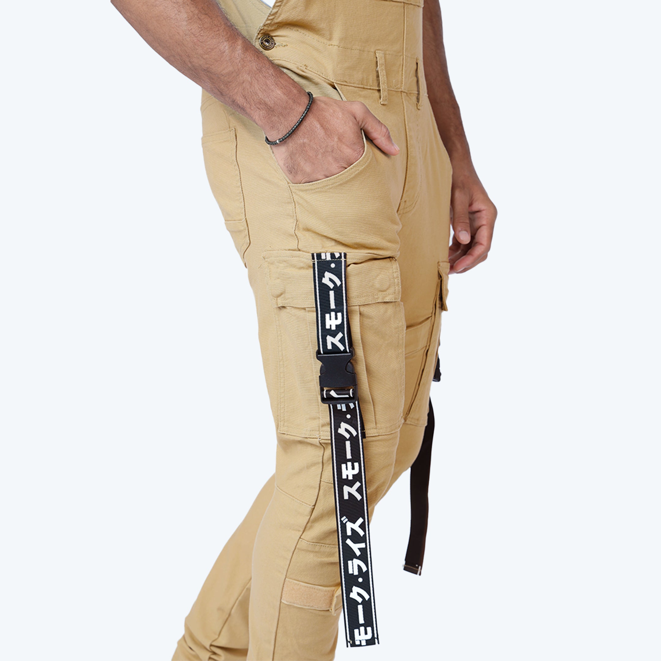 Multi Cargo Fashion Twill Overalls - Khaki