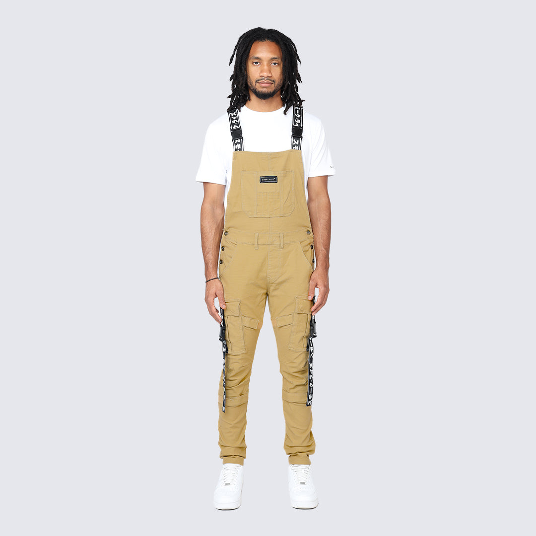 Multi Cargo Fashion Twill Overalls - Khaki